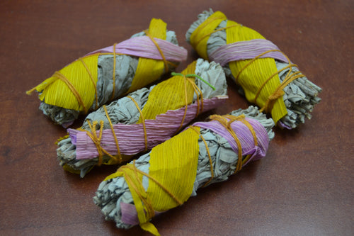 4 Pcs White Sage + Pink/Yellow Corn Bundle Smudge